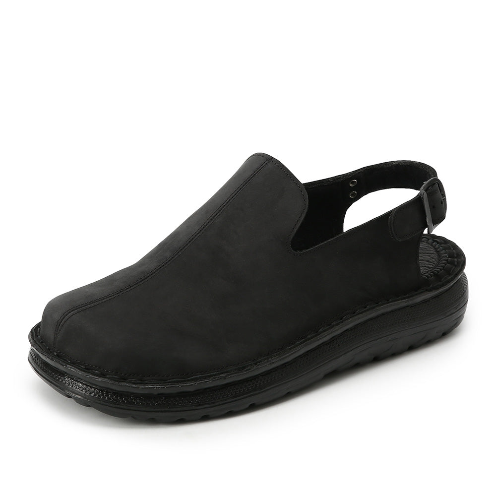 Anchor - Back-Strap Leather Clog | Black Nubuck