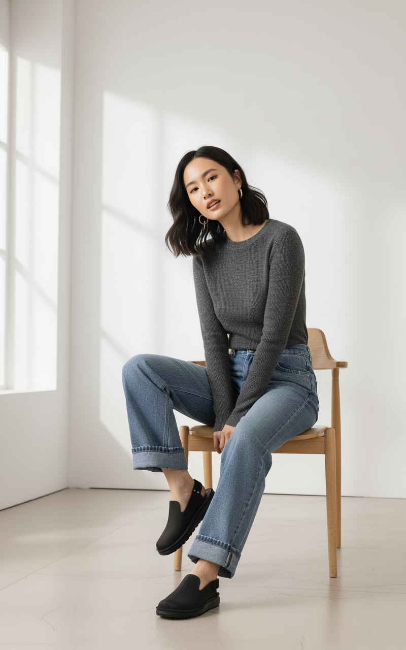 Anchor - Back-Strap Leather Clog | Black Nubuck