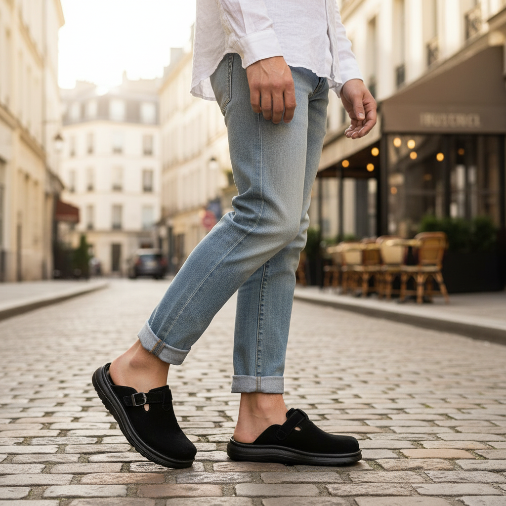 Nomad - Front Seam Suede Leather Clog | Black Suede