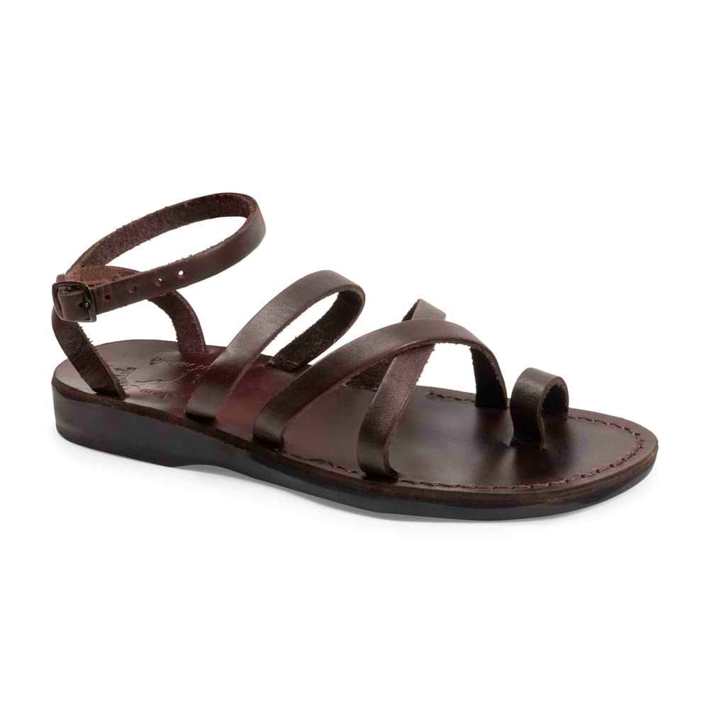 Jade Toe Ring Strappy Flat Leather Sandal Brown