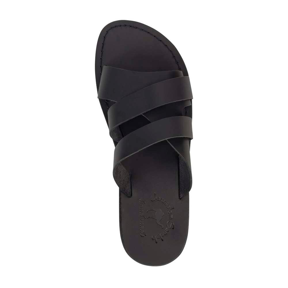 Men's Leather Open Toe Slide Sandals - Lucas Black