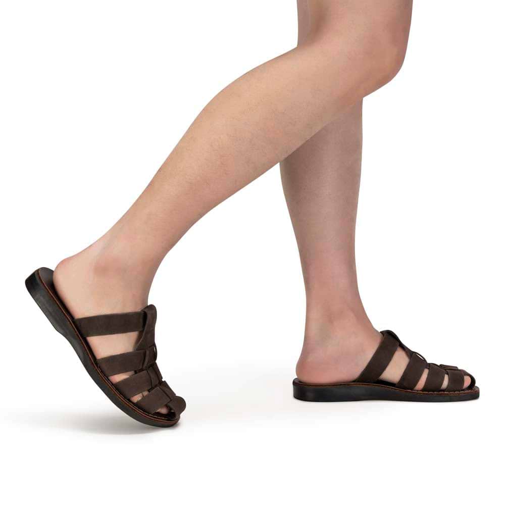 Michael Slide - Leather Closed Toe Fisherman Sandal | Brown Nubuck