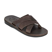 Men's Leather Open Toe Slide Sandals - Axel Black Nubuck