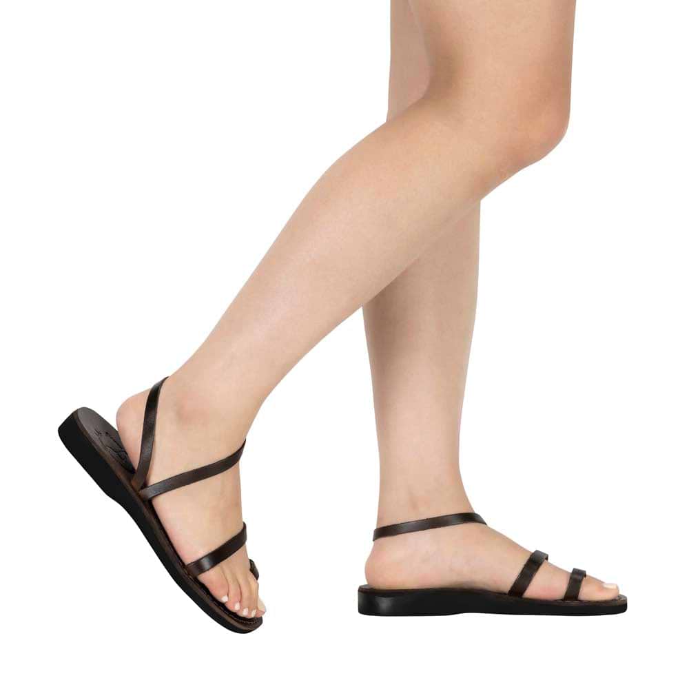 Women's Ella Leather Ankle Strap Flat Sandals Brown