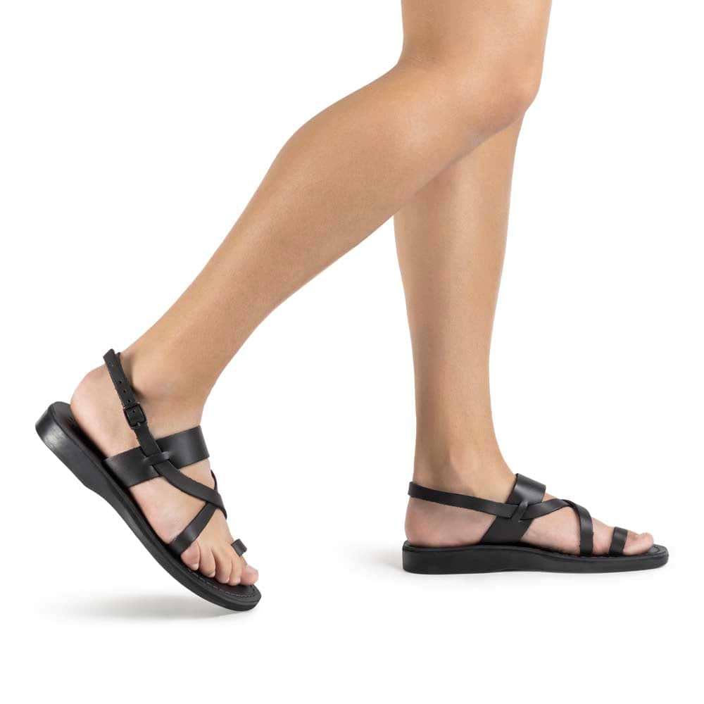 Jerusalem Sandals｜SLIPPERS (NO.519 BETHANY BLACK) Bethany | Black Leather Cross Strap Sandal