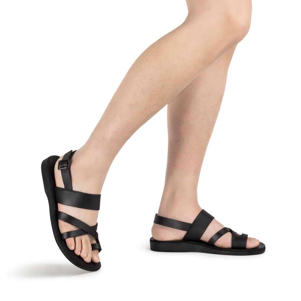 Jerusalem Amos Flat Sandals Ankle Strap Toe Loop‎ Adjustable Leather Black 13 46 Amazon.com | Amos - Leather Ankle Strap Flat Sandal - Mens  main image 3