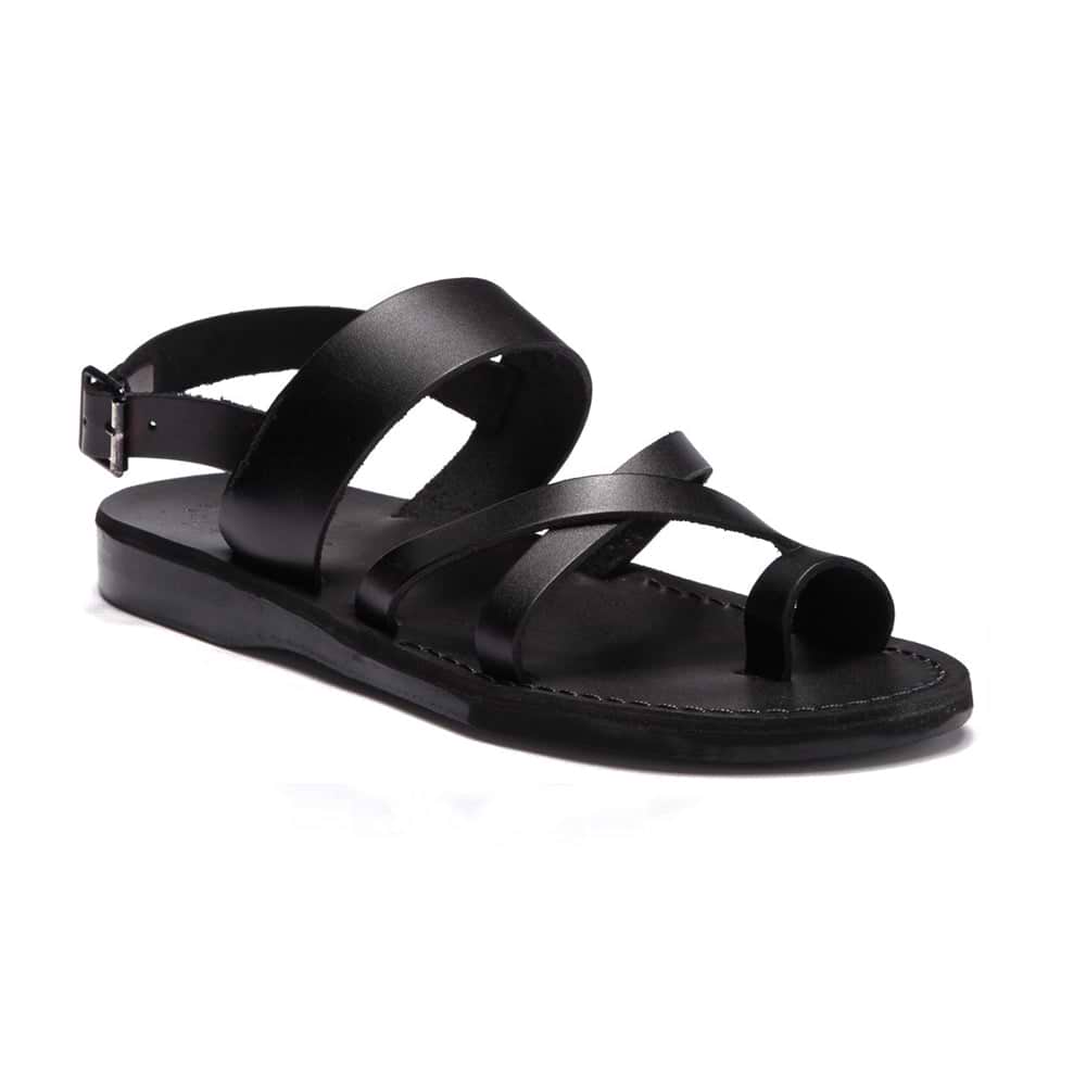 Jerusalem Amos Flat Sandals Ankle Strap Toe Loop‎ Adjustable Leather Black 13 46 Amazon.com | Amos - Leather Ankle Strap Flat Sandal - Mens  main image 2