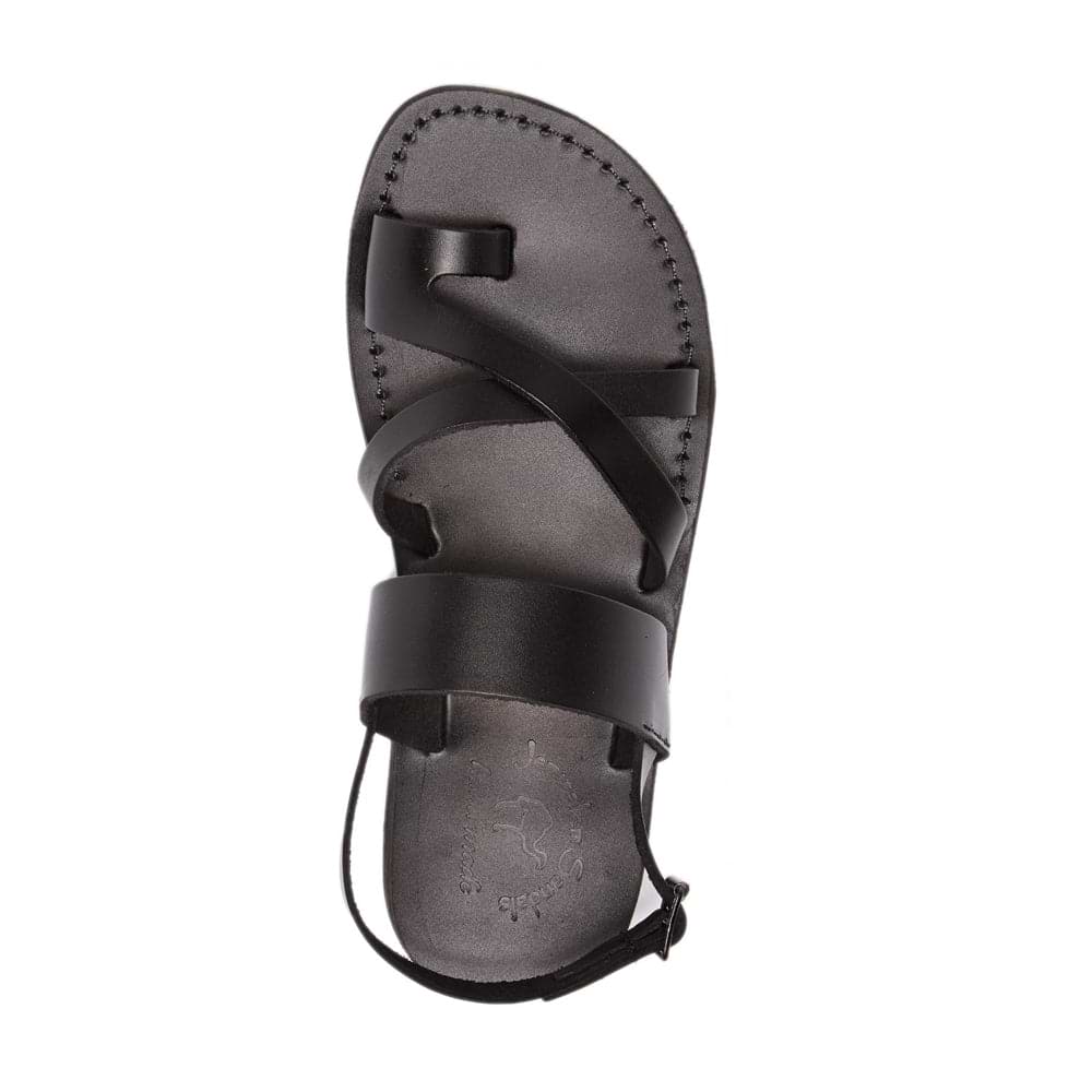 Amos | Black Leather Ankle Strap Flat Sandal display picture 1