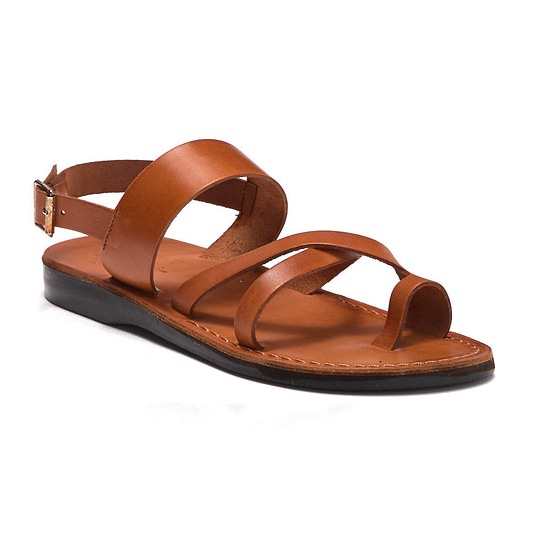 Amos honey, handmade leather sandals with back strap and toe loop - front view