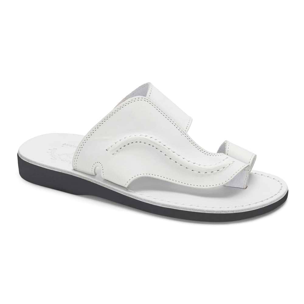 men's white leather dress sandals Jerusalem Sandals | Sailor - Leather Braided Mule Slide | White
