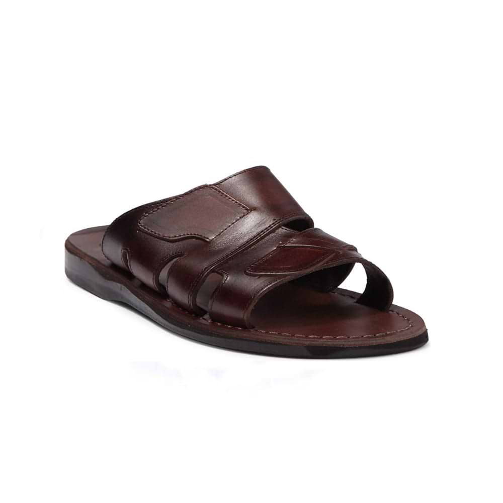 Men's Leather Open Toe Slide Sandals - Mateo Brown