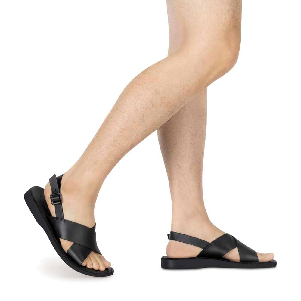 Elan Buckle | Men's Black Leather Thick Strap Sandal