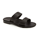 Aviv black, handmade leather slide sandals - Front View