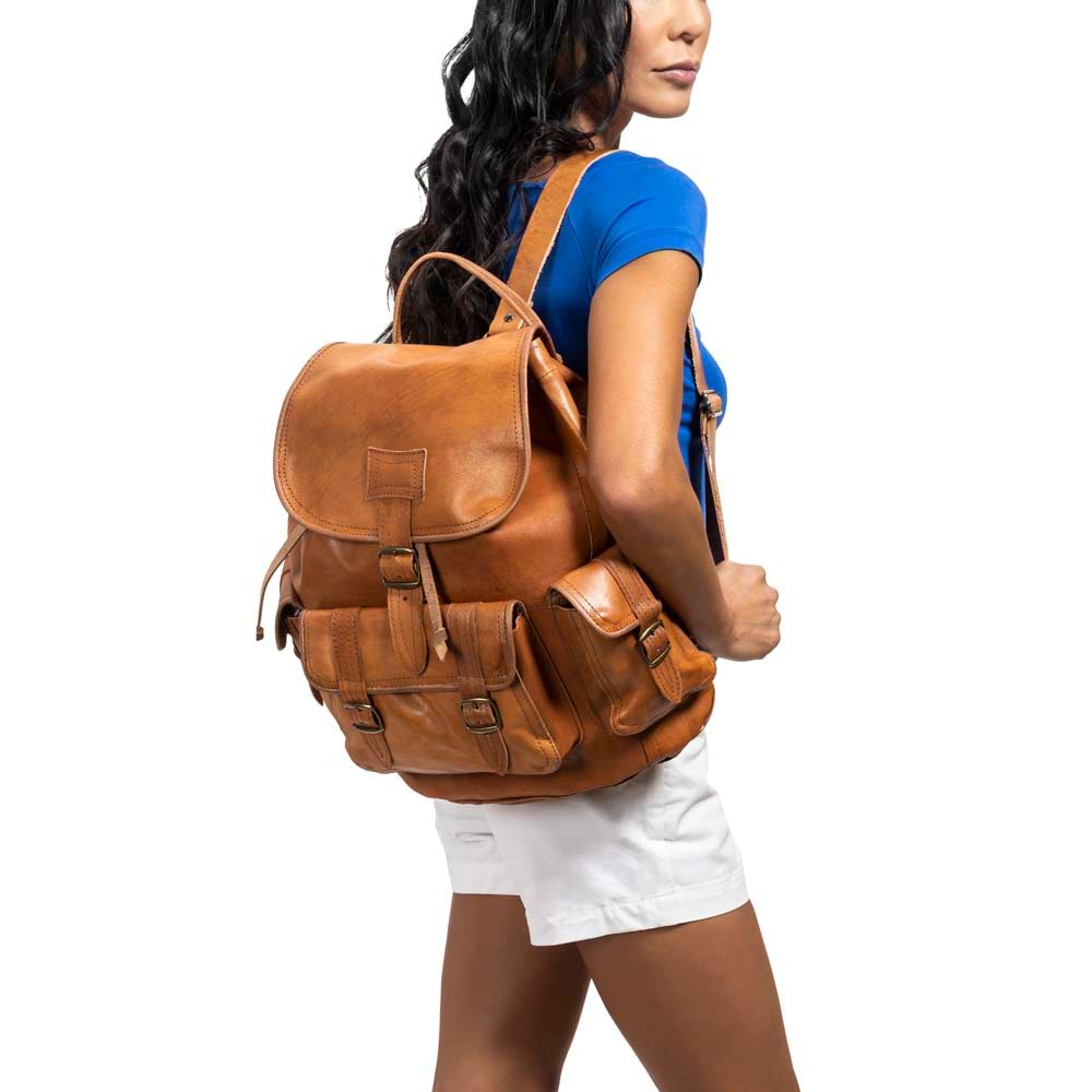 Handcrafted Brown Leather Backpack Side Pockets1