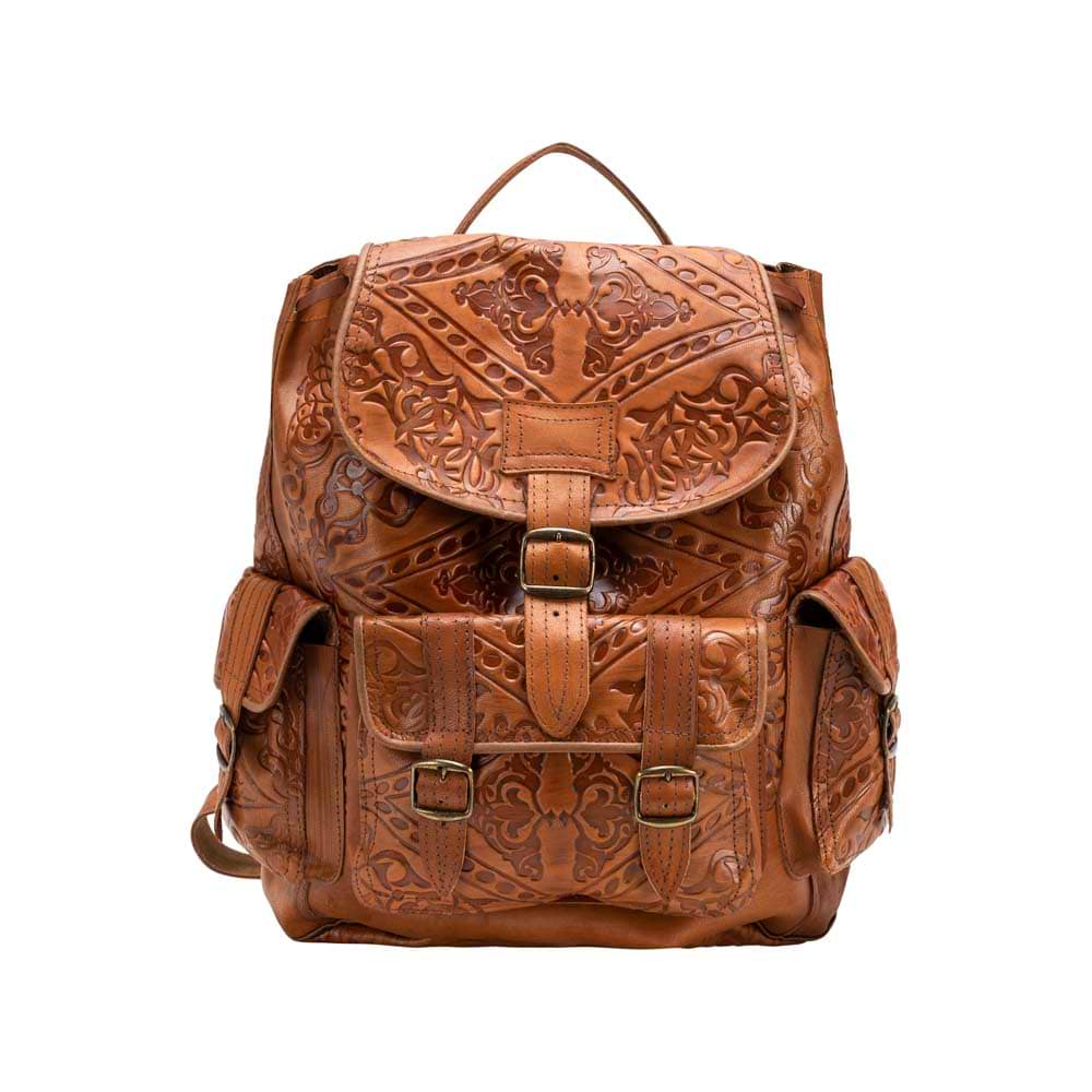 custom leather backpack purse Embossed Leather Drawstring Backpack - Embossed Leather Drawstring Backpack - Brown, Size Regular