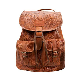 Embossed Leather Backpack, Brown - Jerusalem Sandals display picture 2