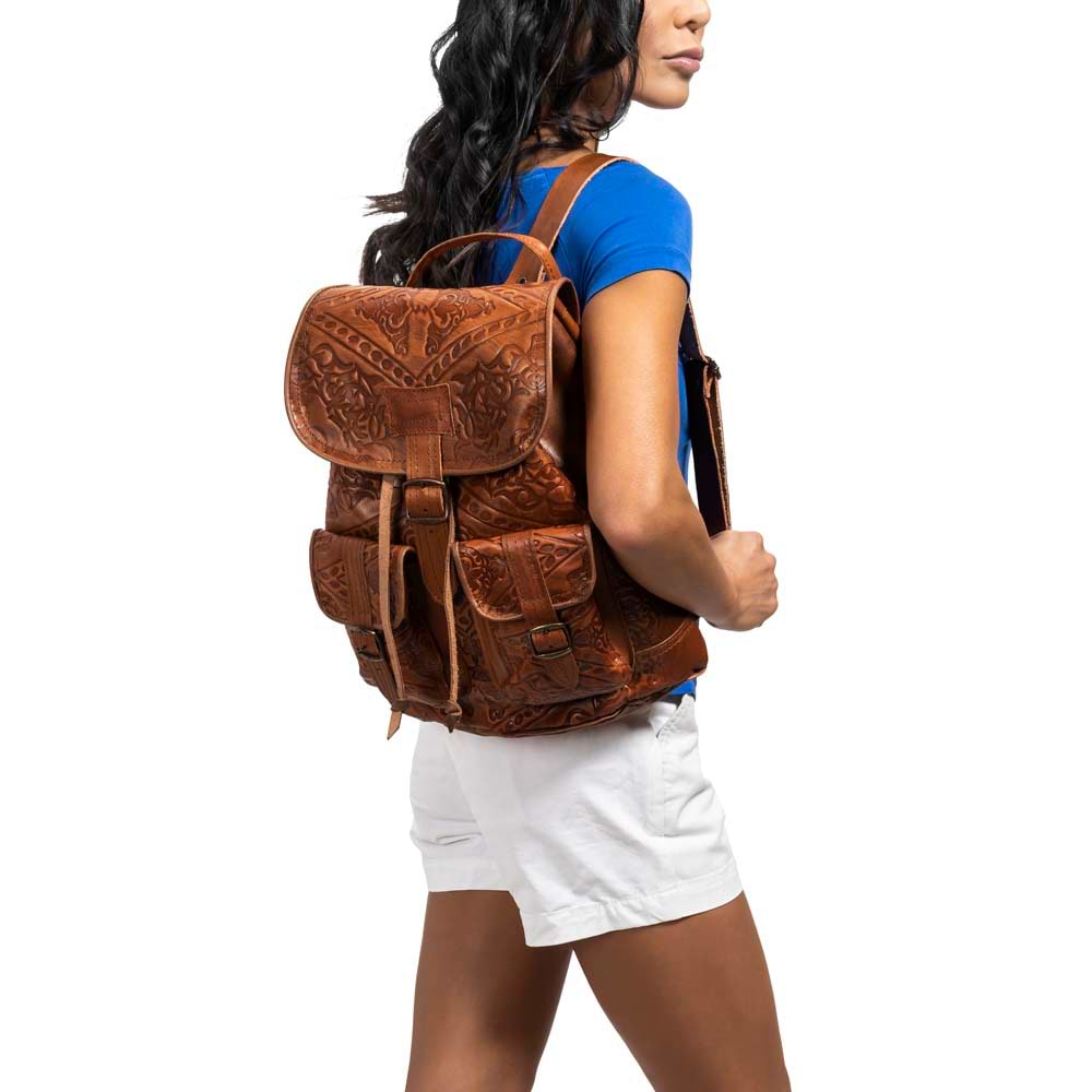brown faux leather backpacks Embossed Leather Backpack, Brown
