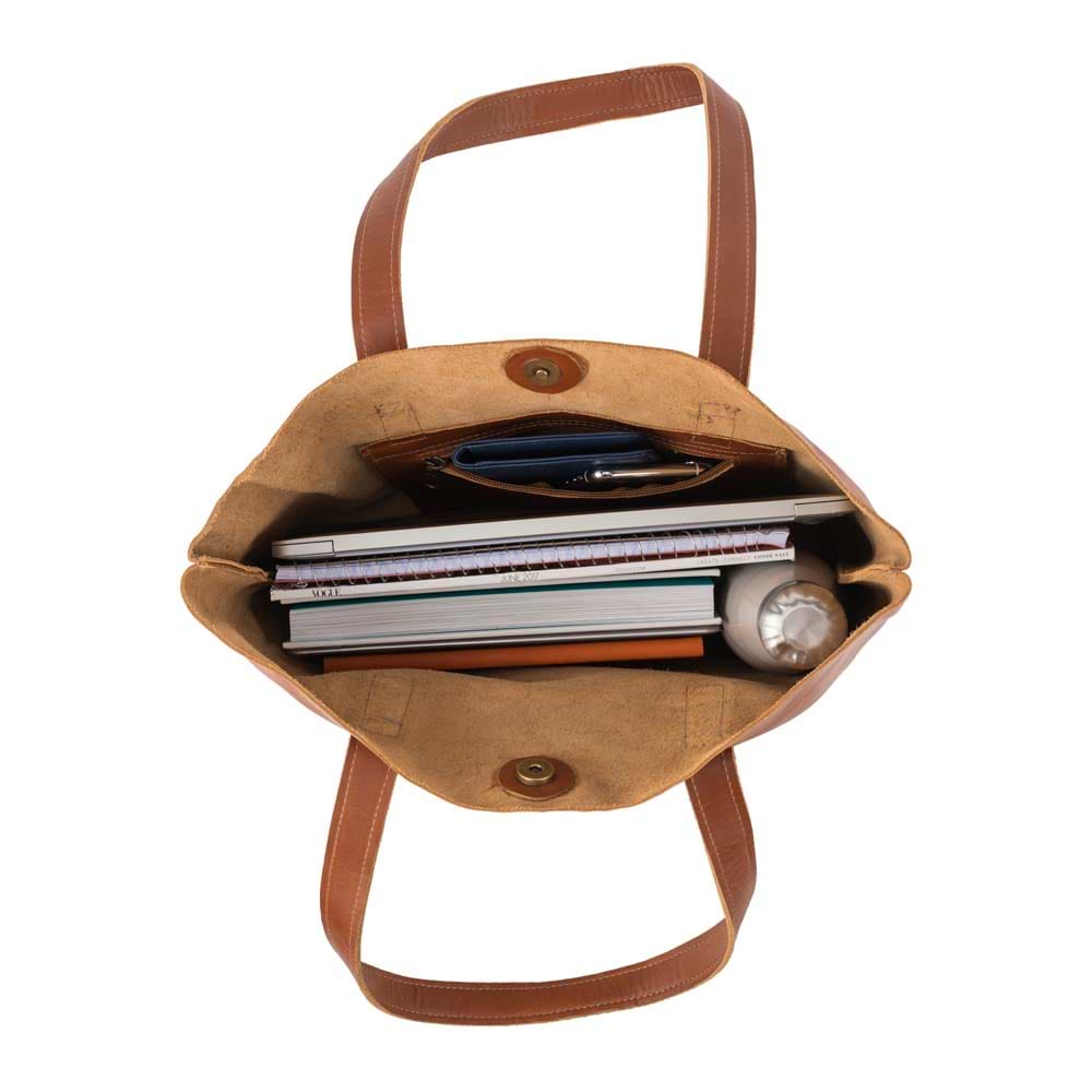 Classic Tote Leather Bag in Honey color - inside view