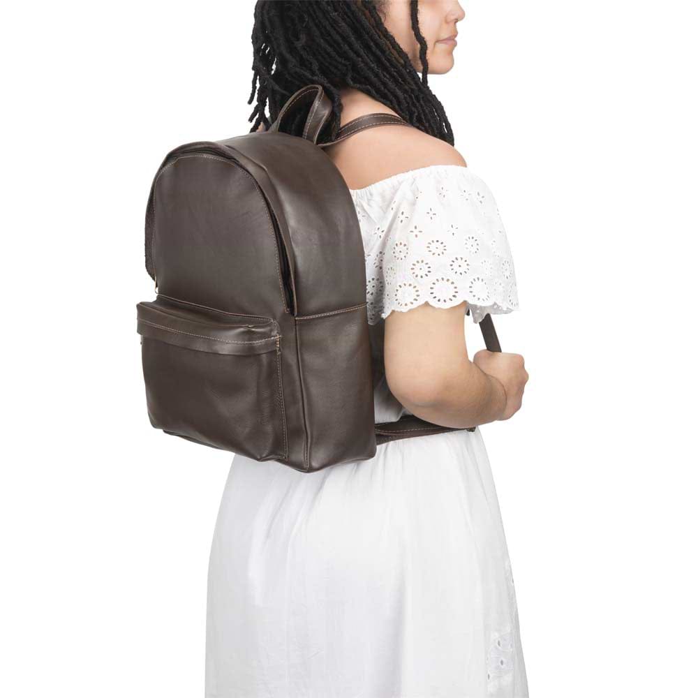 Leather Backpack - Dark Brown, Size Regular