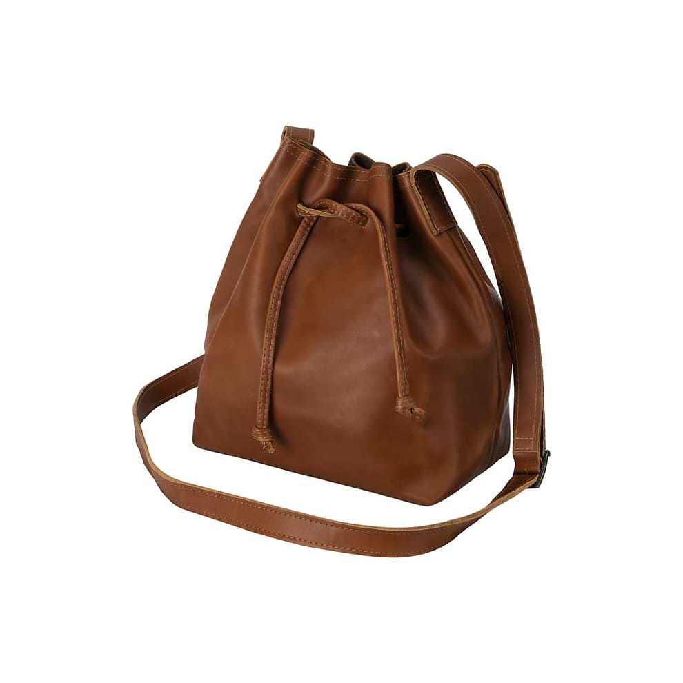 Honey Leather Bucket Bag, Long Adjustable Strap