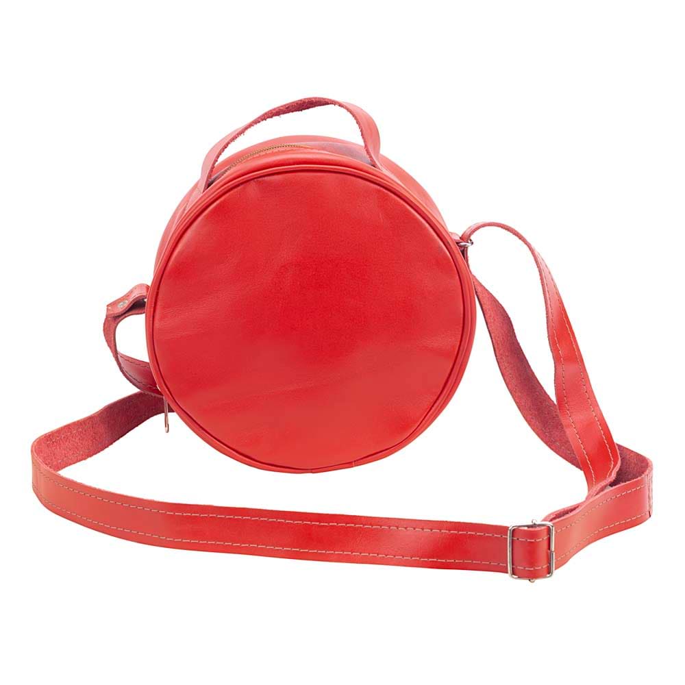 Round Leather Bag in red - front View