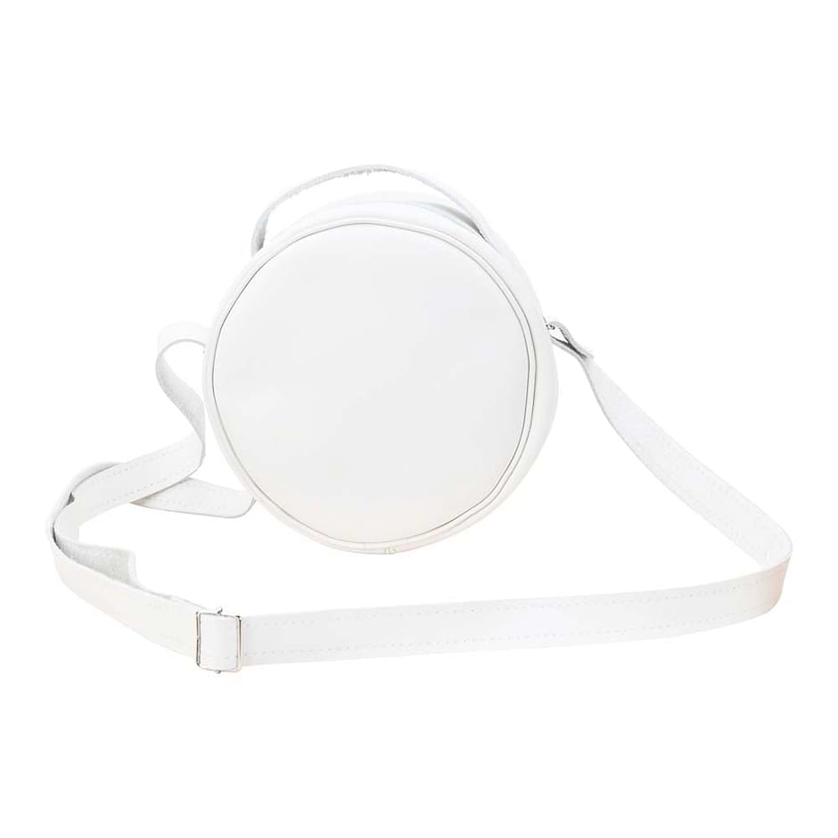 Round Leather Bag in white - front View