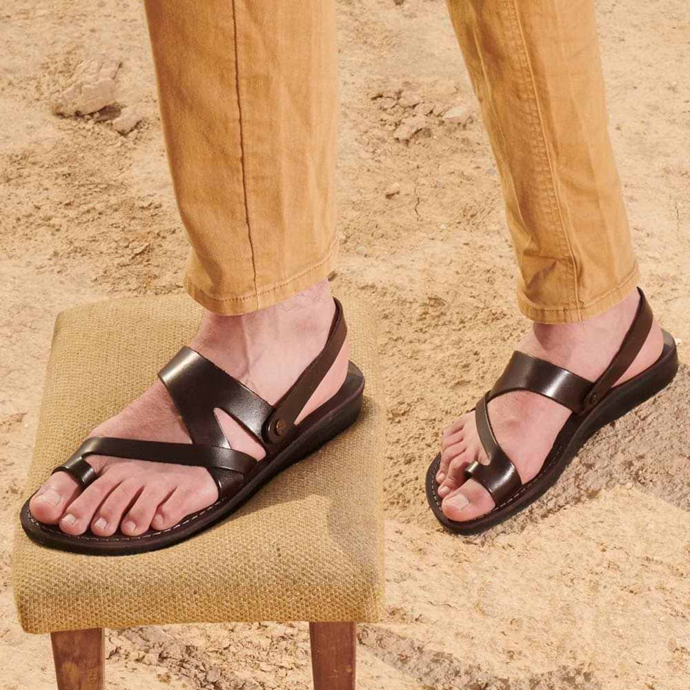 Benjamin - Men's Brown Leather Sandal - Removable Strap