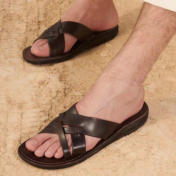 Jesse Brown Slide, Woven Strap - Men's Leather Sandals