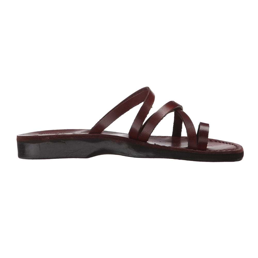 Ariel Brown Leather Strappy Toe Loop Sandals - Women's