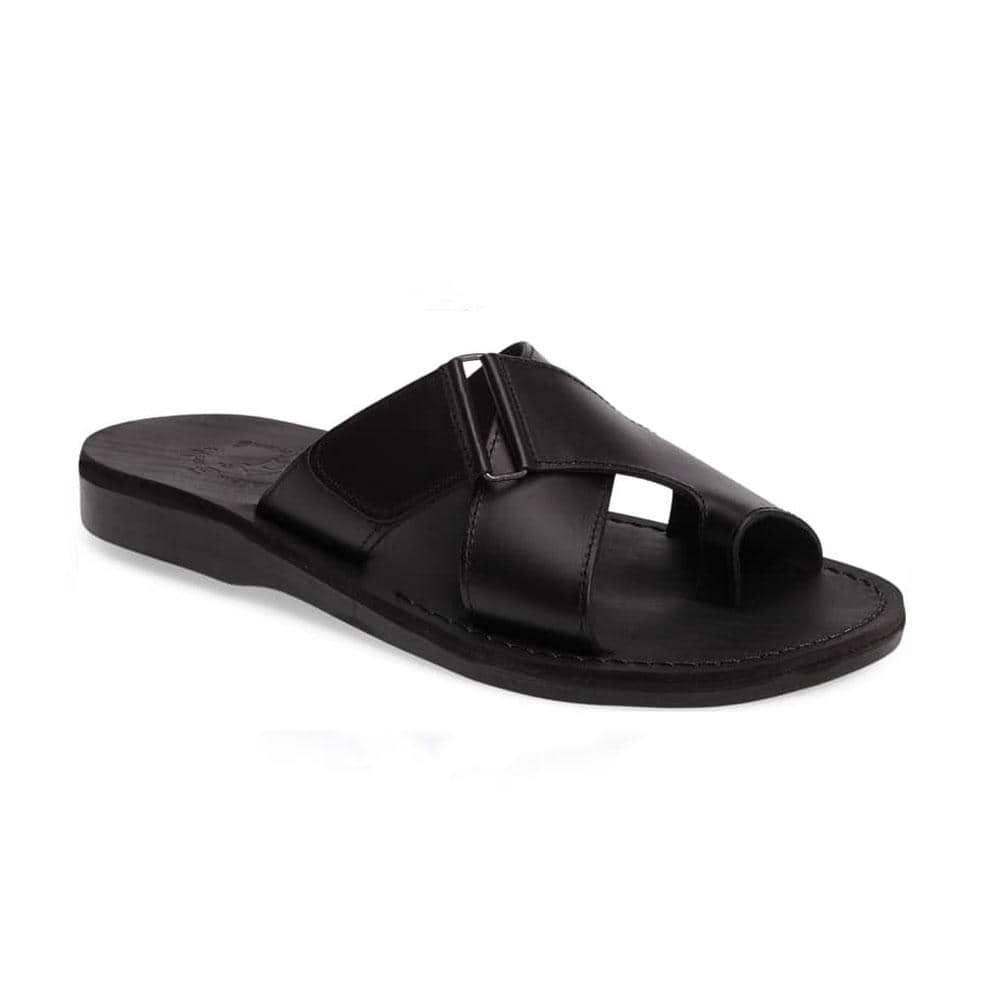 Asher | Black Leather Slide On Sandal display picture 1