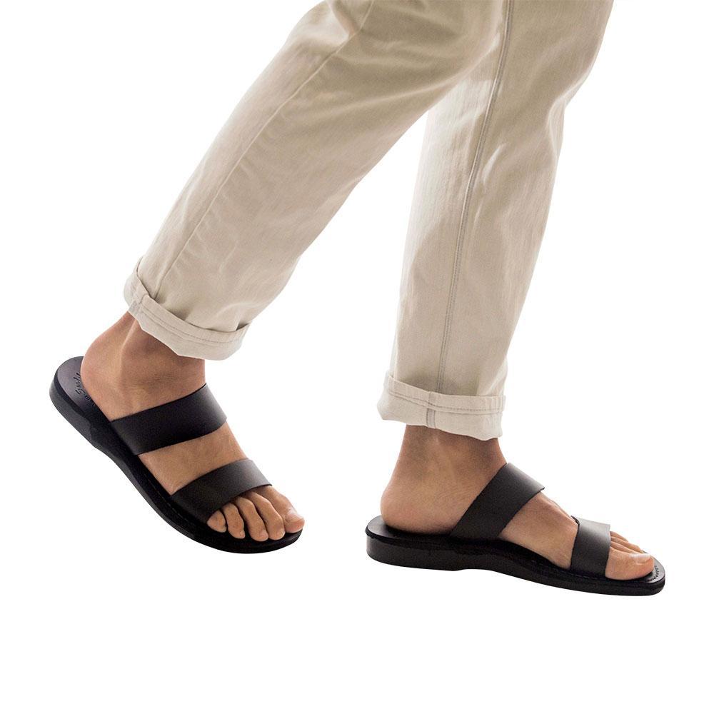 Men's Two-Strap Leather Sandal Aviv Black - Main Image