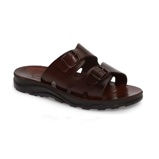 Barnabas Brown, handmade leather slide sandals - Front View