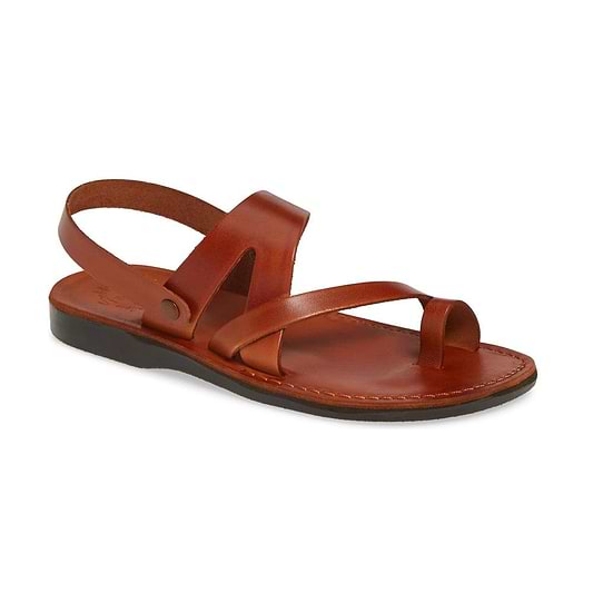 Benjamin honey, handmade leather sandals with back strap and toe loop - Front View