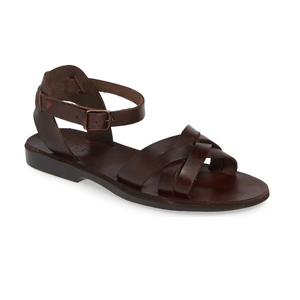 Chloe - Leather Adjustable Woven Strap Sandal - Brown