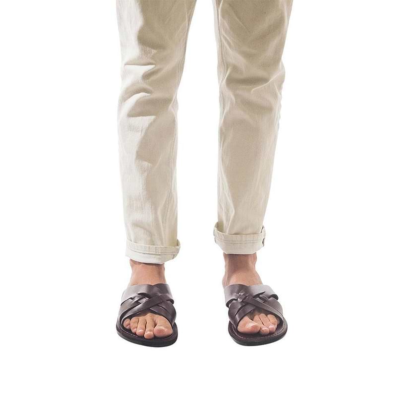 Jesse Brown Slide, Woven Strap - Men's Leather Sandals