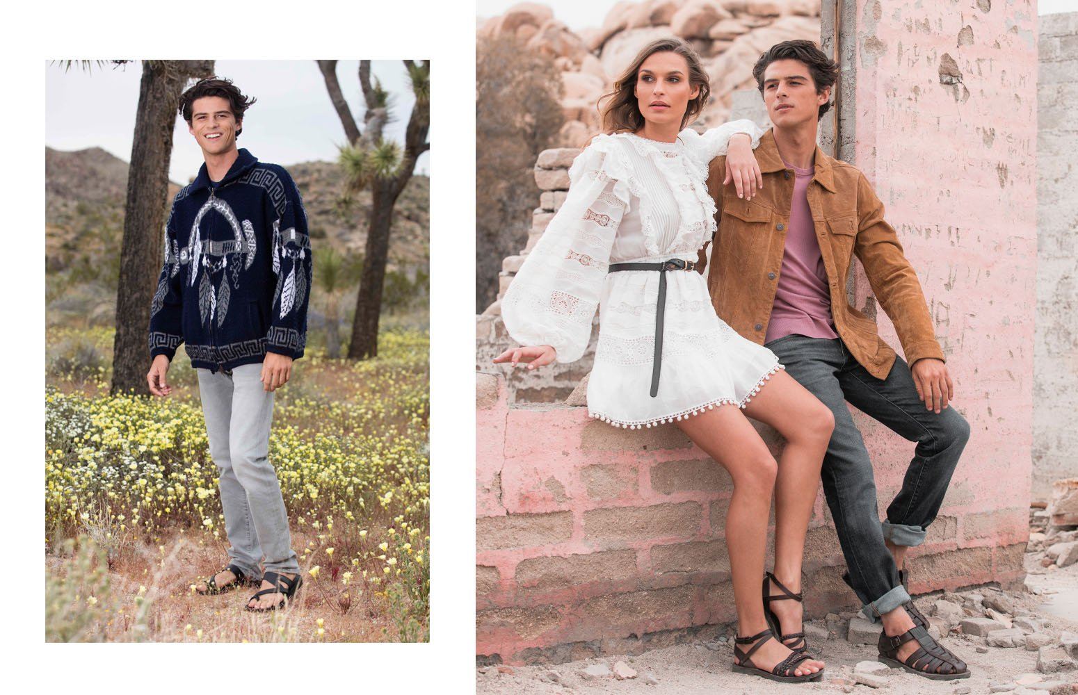 Male and female models wearing jerusalem sandals