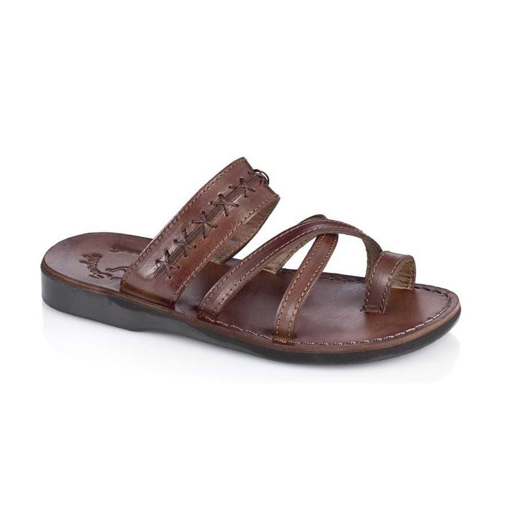 Rachel Brown Leather Cross Strap Sandals Women's