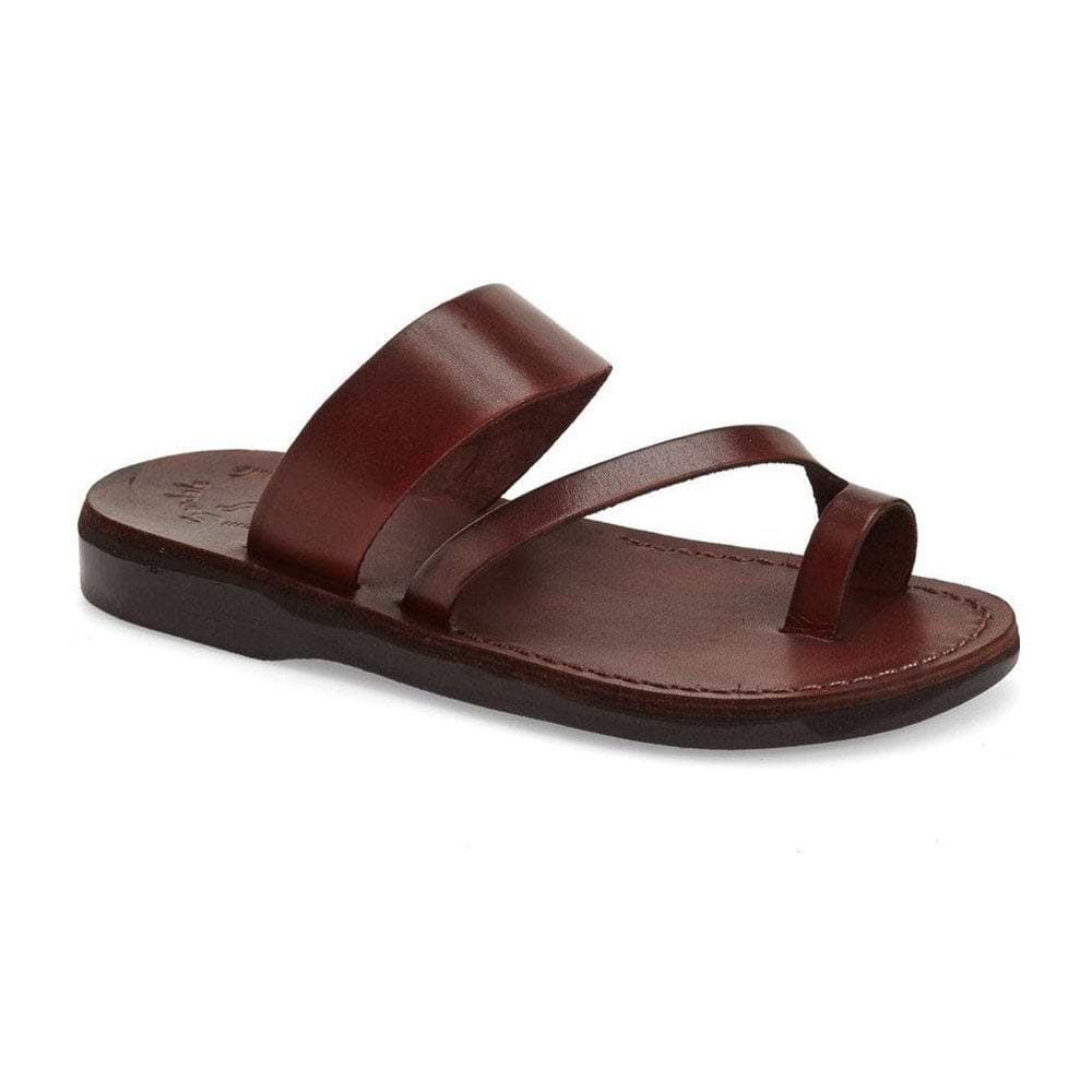Jerusalem Sandals Mens Brown Leather Handmade Toe Loop Gladiator Sandals Size 46 Brown Leather Roman Gladiator Jesus Sandals Strap Handmade  main image 4