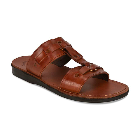 【MARITHE】MFG X JERUSALEM SANDALS MICHAEL SLIDE NUBUCK tan Michael Slide - Closed Toe Leather Fisherman Sandal | Tan Nubuck