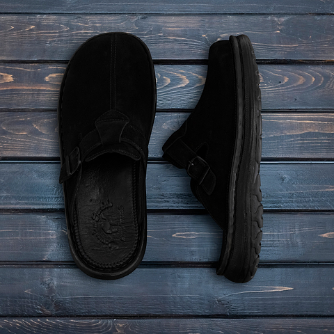 Nomad - Front Seam Suede Leather Clog | Black Suede