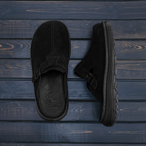 Nomad - Front Seam Suede Leather Clog | Black Suede