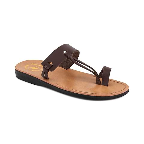 Ariel Brown Leather Strappy Toe Loop Sandals - Women's