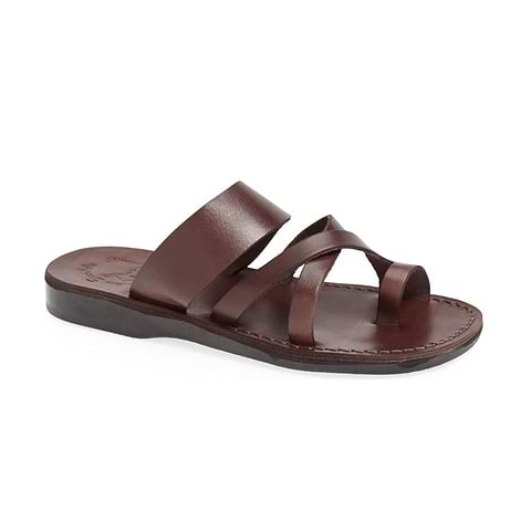 Jerusalem Sandals|SLIPPERS (NO.27 ARIEL BROWN) Ariel Brown Leather Strappy Toe Loop Sandals - Women's