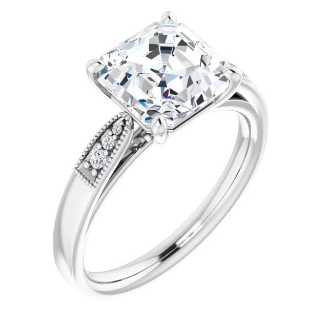 14K White 8 Asscher Engagement Ring Mounting