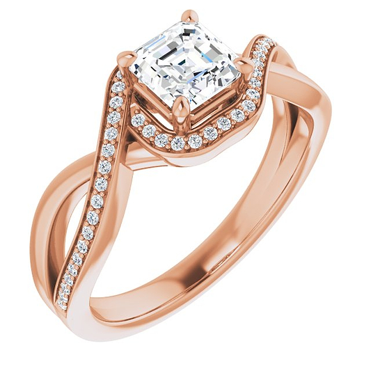 18K Rose Bypass Halo-Style Engagement Ring Mounting