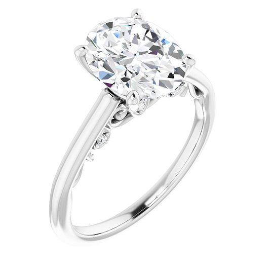 14K White Oval Engagement Ring Mounting