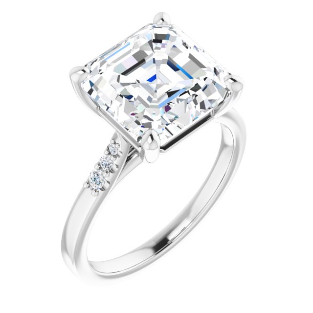 14K White 10 Asscher Engagement Ring Mounting