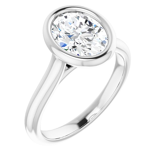 14K White Oval Engagement Ring Mounting