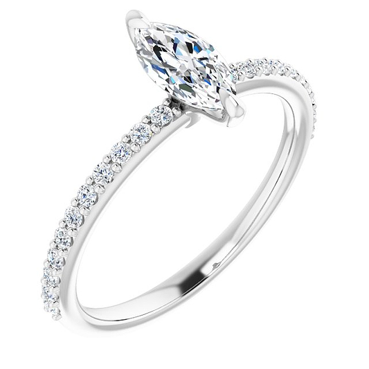 14K White Marquise Engagement Ring Mounting