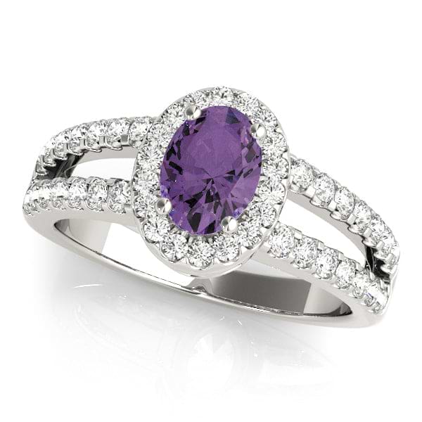 18K White Gold Oval Halo Ring with Gemstone